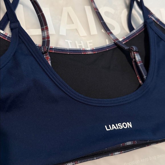 Liaison The Label Navy Plaid Double Layer Scoop Bra Small NEW - Picture 7 of 8